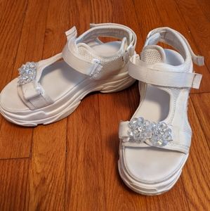 White Velcro Sparkle Platform Sandals